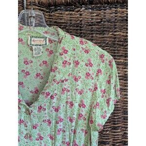 April Cornell Dress Womens Large Green Button Front Cottage Country Prairie 90s